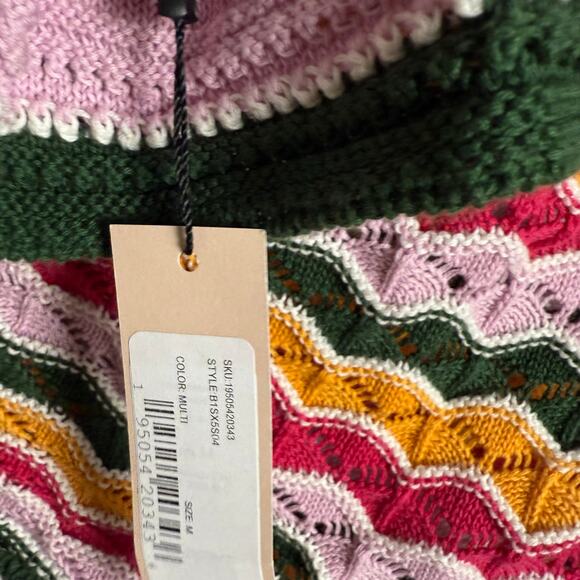 BCBGeneration Multicolor Chevron Stripe Crochet Knit One Shoulder Crop Top M - Picture 6 of 7